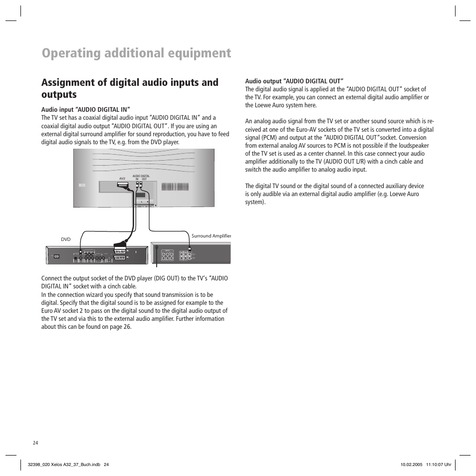 Operating additional equipment, Assignment of digital audio inputs and outputs | Loewe Xelos A 37 User Manual | Page 24 / 34