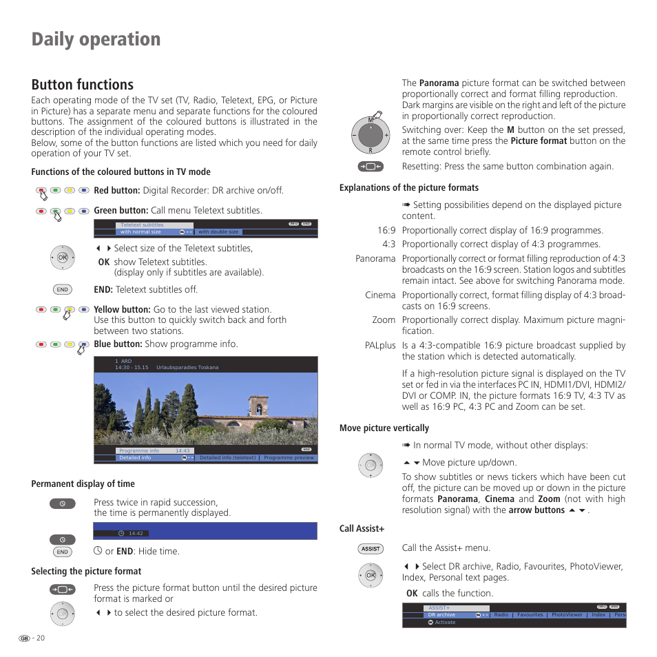 Daily operation, Button functions | Loewe Spheros R 37Full-HD+ User Manual | Page 20 / 60