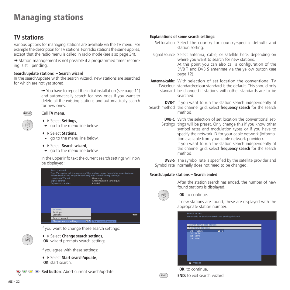 Managing stations, Tv stations | Loewe Spheros R 37Full-HD+ User Manual | Page 22 / 60