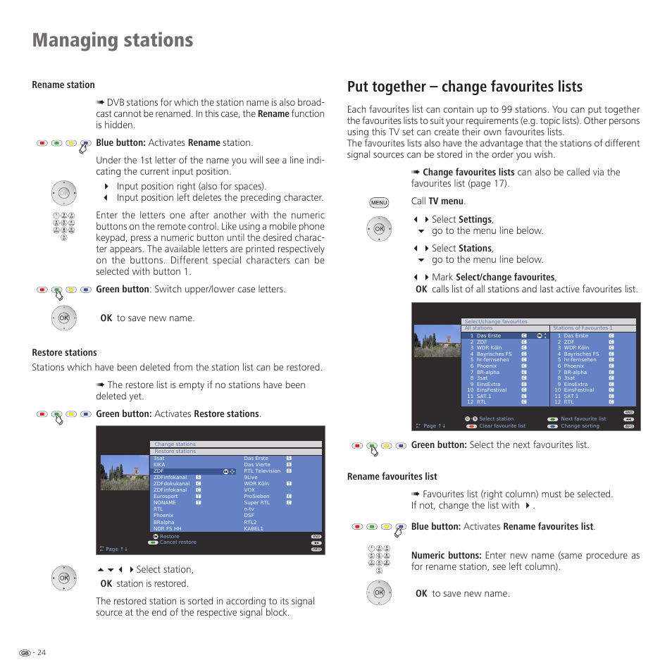 Managing stations, Put together – change favourites lists | Loewe Spheros R 37Full-HD+ User Manual | Page 24 / 60