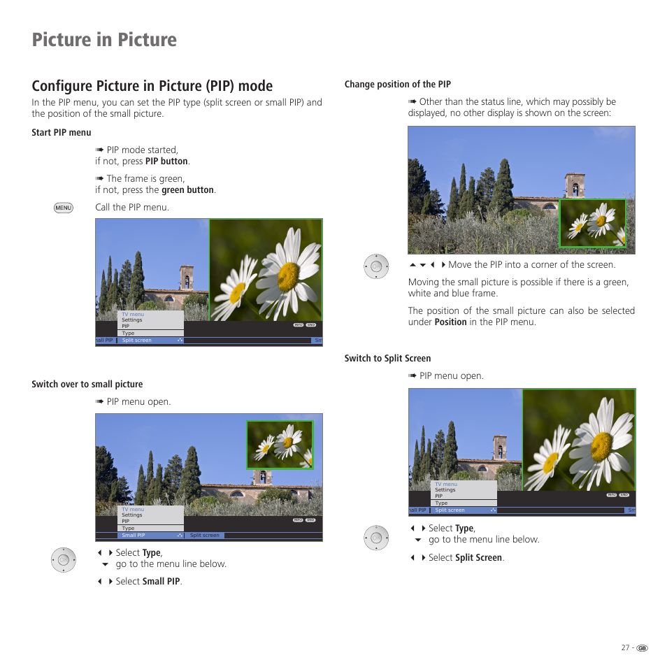 Picture in picture, Configure picture in picture (pip) mode | Loewe Spheros R 37Full-HD+ User Manual | Page 27 / 60