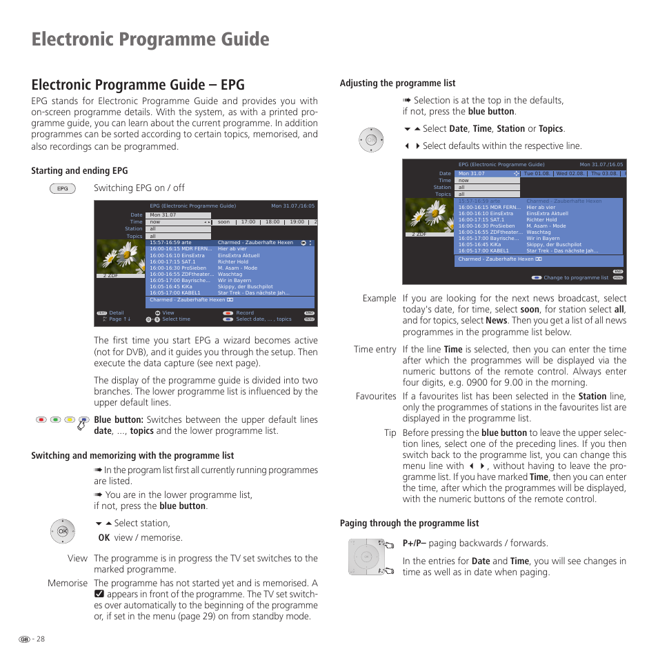 Electronic programme guide, Electronic programme guide – epg | Loewe Spheros R 37Full-HD+ User Manual | Page 28 / 60