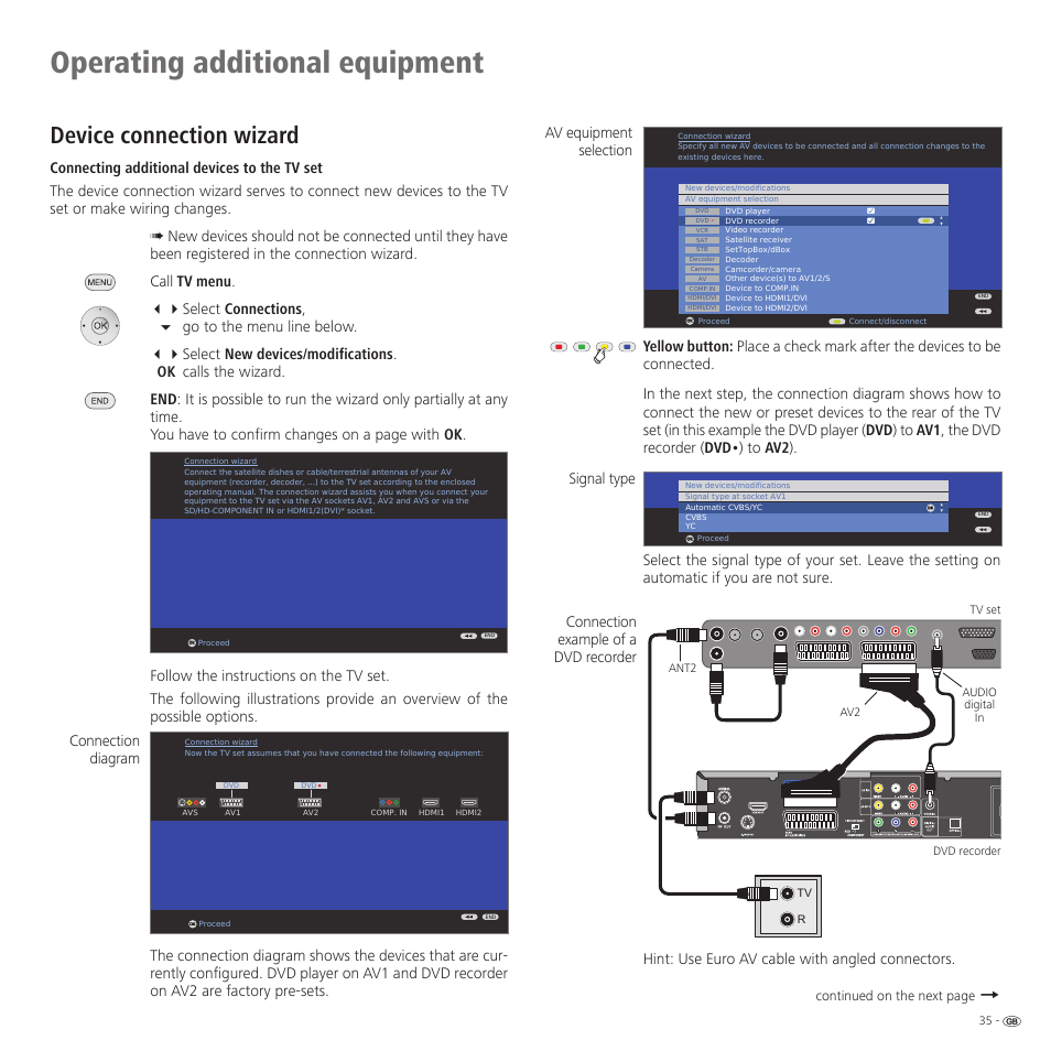 Operating additional equipment, Device connection wizard | Loewe Spheros R 37Full-HD+ User Manual | Page 35 / 60