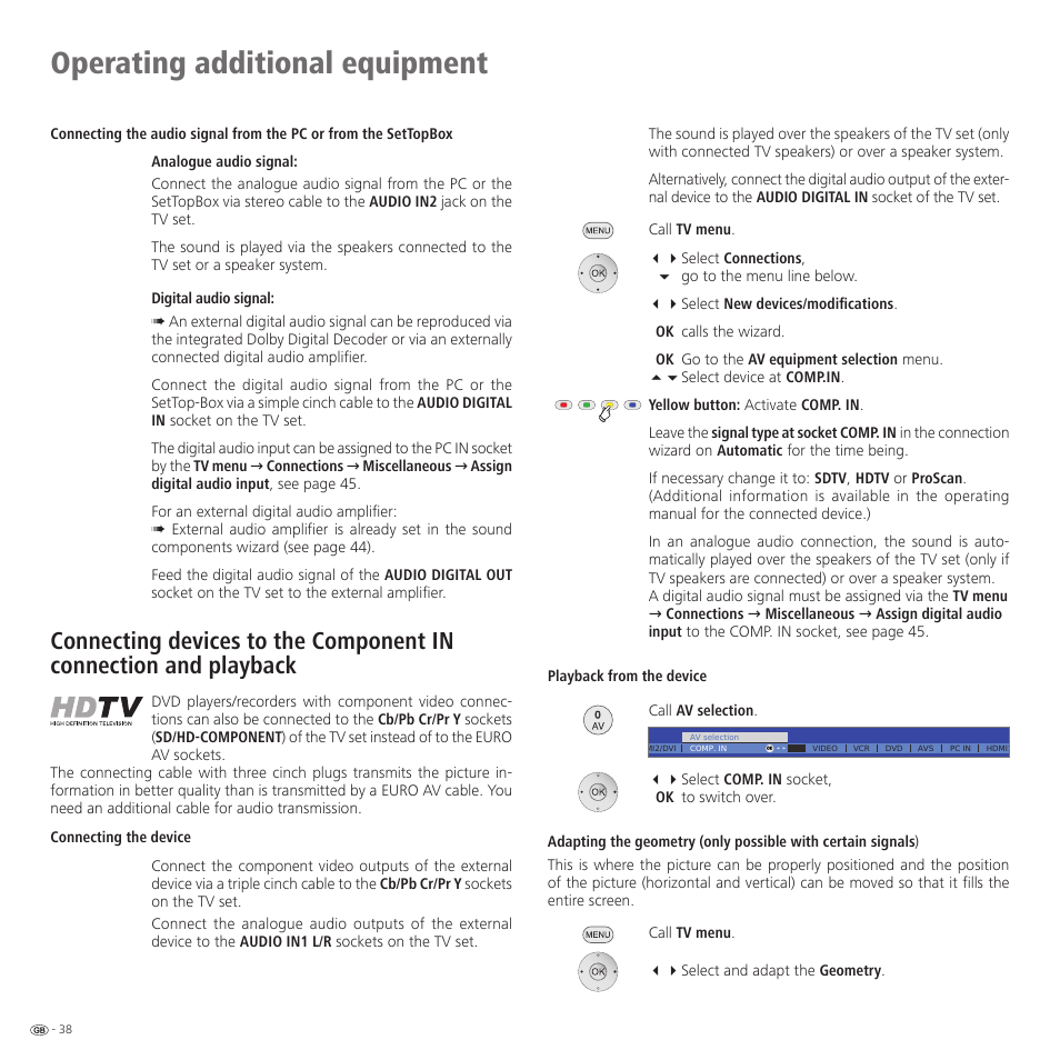 Operating additional equipment | Loewe Spheros R 37Full-HD+ User Manual | Page 38 / 60