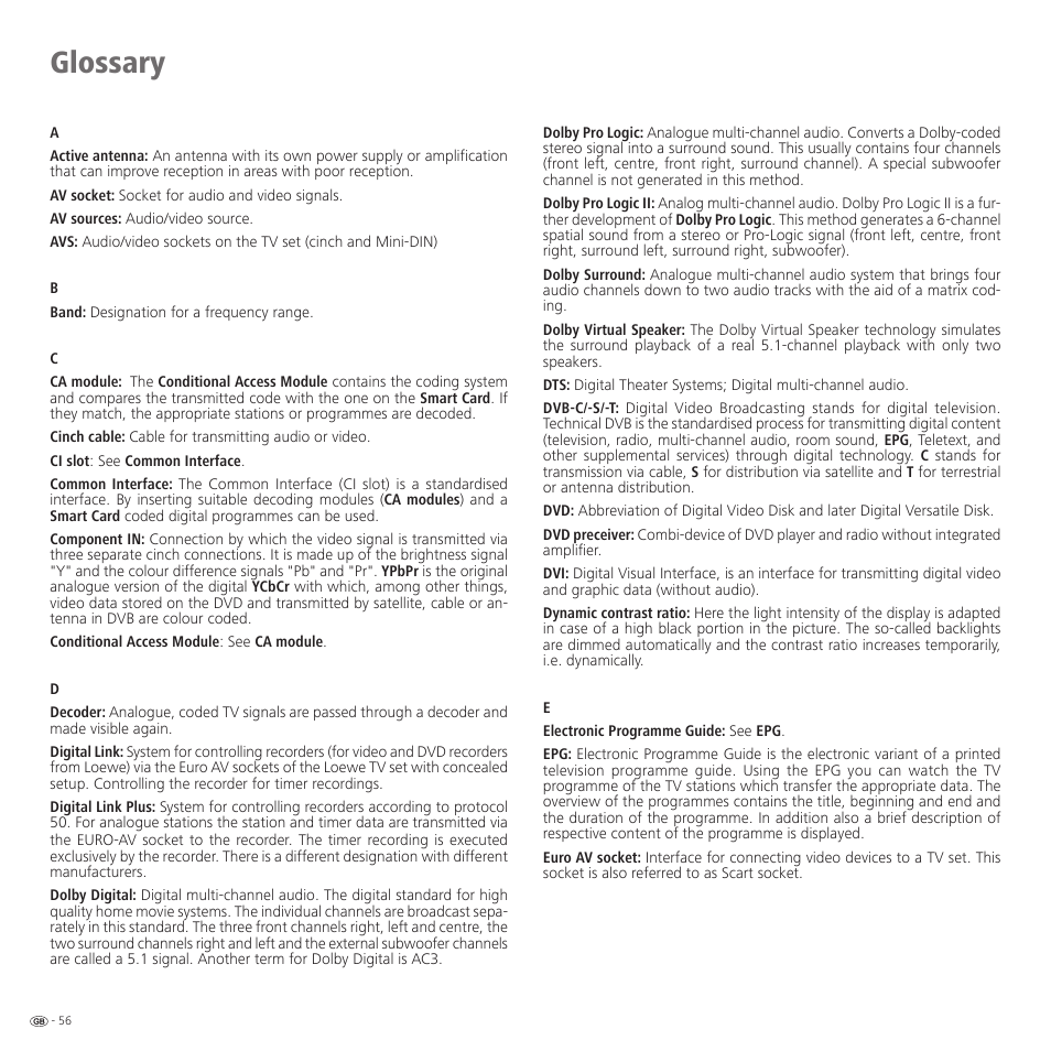 Glossary | Loewe Spheros R 37Full-HD+ User Manual | Page 56 / 60