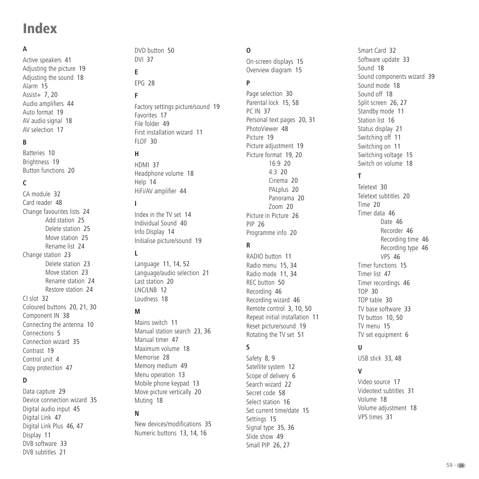 Index | Loewe Spheros R 37Full-HD+ User Manual | Page 59 / 60