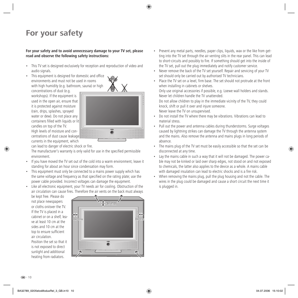 For your safety | Loewe L 37 User Manual | Page 10 / 46