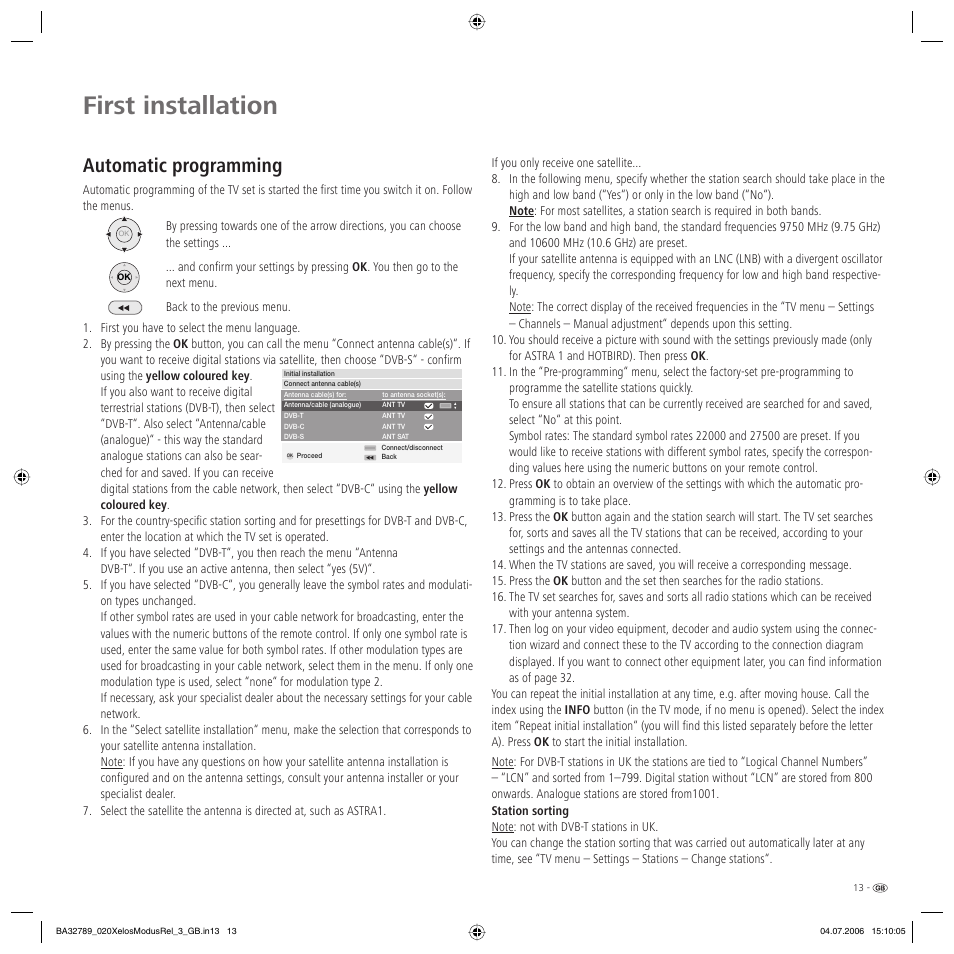 First installation, Automatic programming | Loewe L 37 User Manual | Page 13 / 46