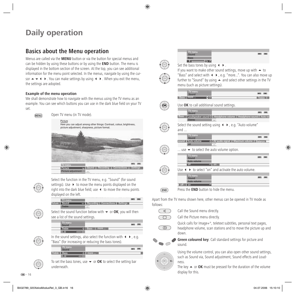 Daily operation, Basics about the menu operation | Loewe L 37 User Manual | Page 16 / 46