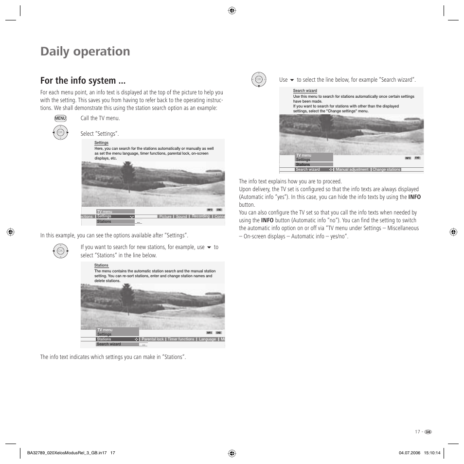 Daily operation, For the info system | Loewe L 37 User Manual | Page 17 / 46