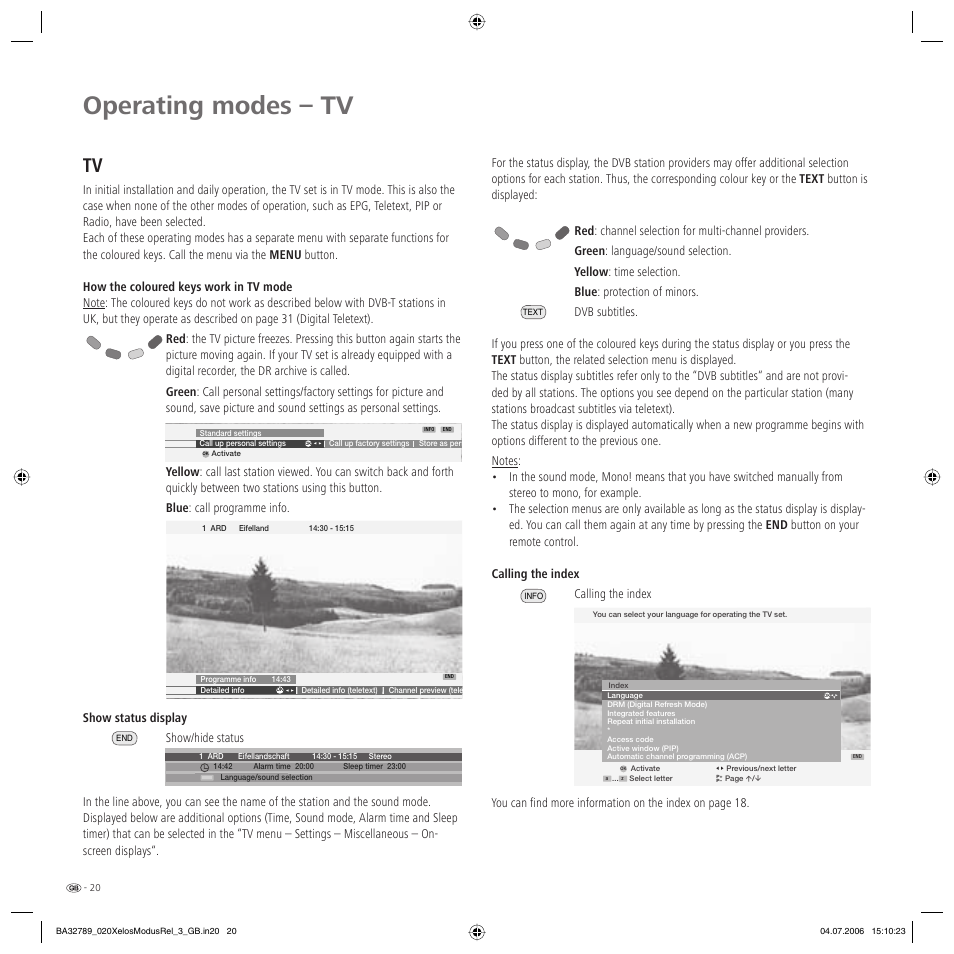 Operating modes – tv | Loewe L 37 User Manual | Page 20 / 46
