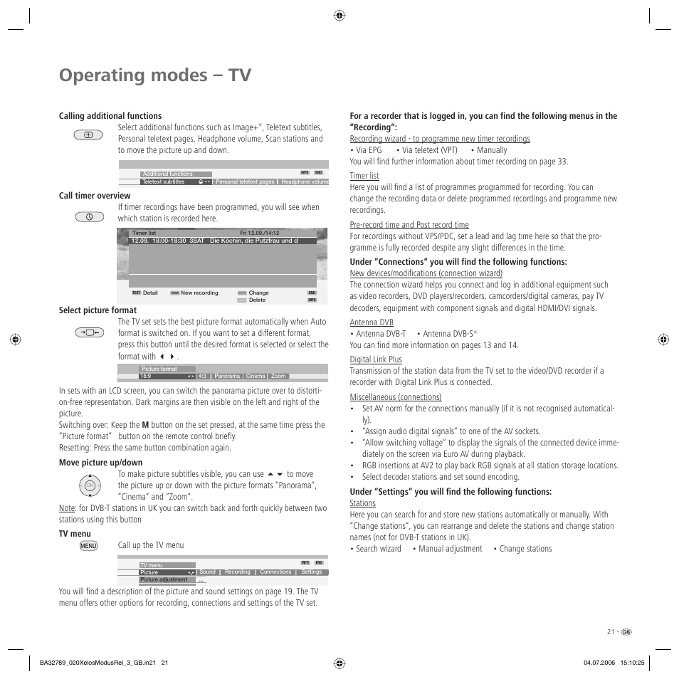 Operating modes – tv | Loewe L 37 User Manual | Page 21 / 46