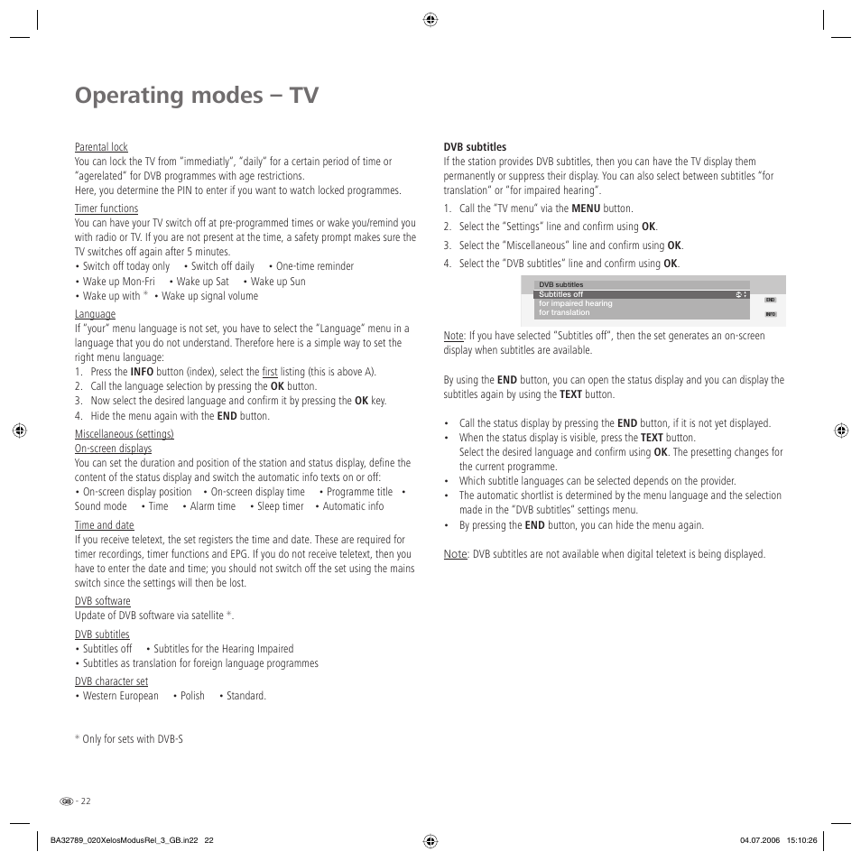 Operating modes – tv | Loewe L 37 User Manual | Page 22 / 46