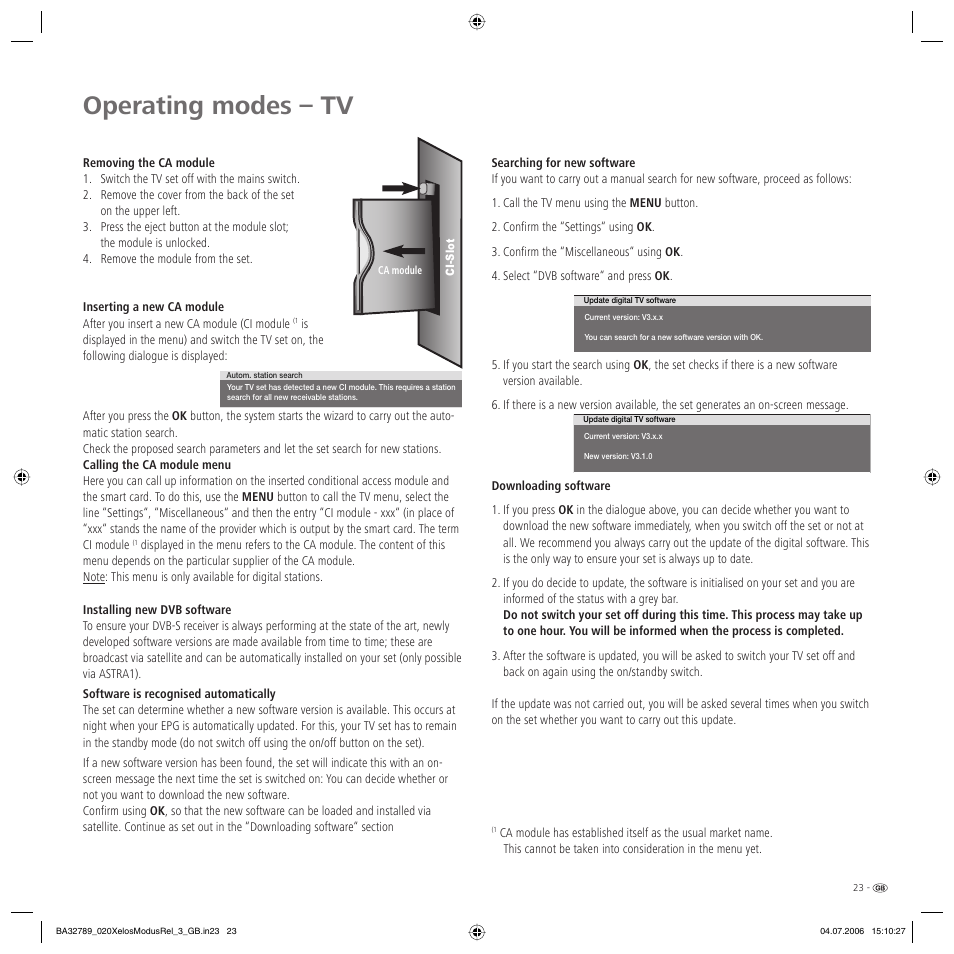 Operating modes – tv | Loewe L 37 User Manual | Page 23 / 46