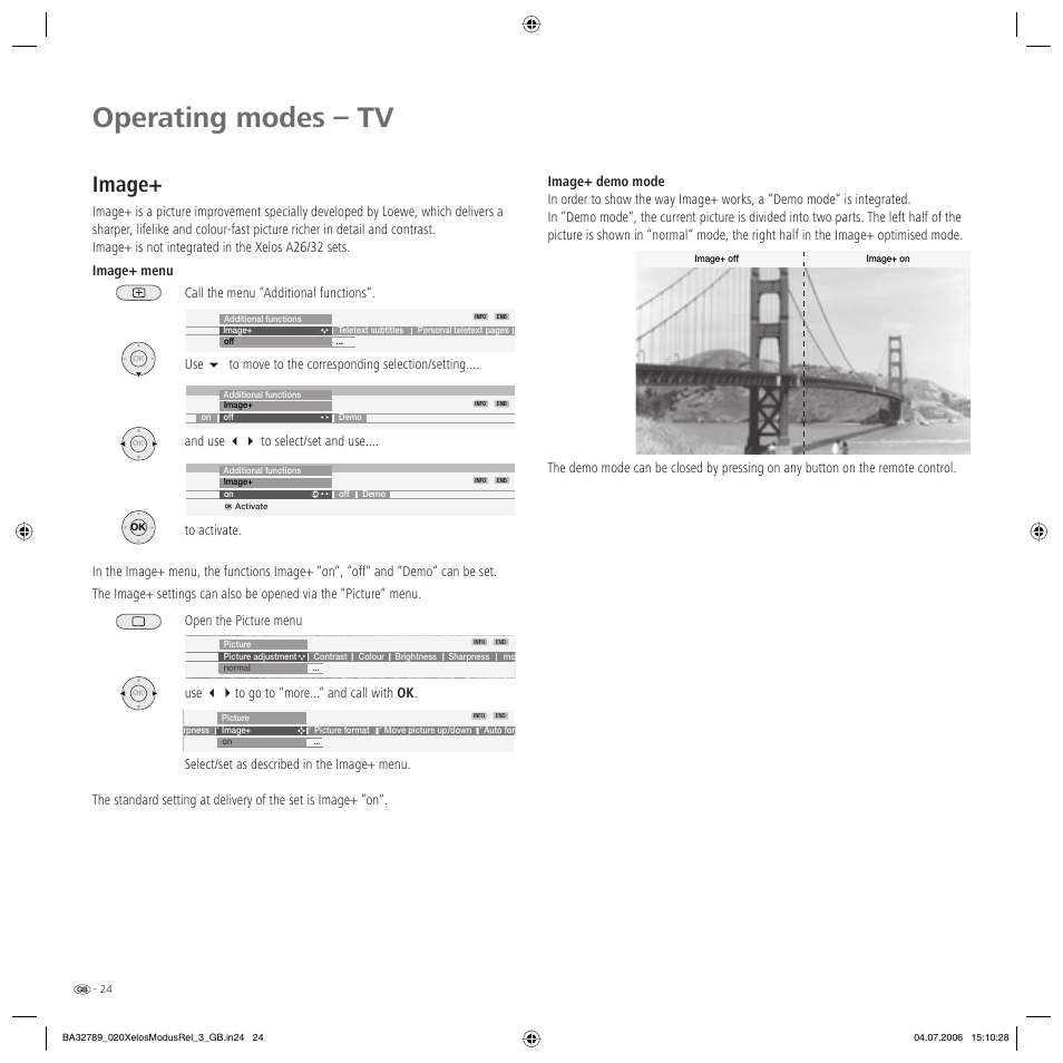 Operating modes – tv, Image | Loewe L 37 User Manual | Page 24 / 46