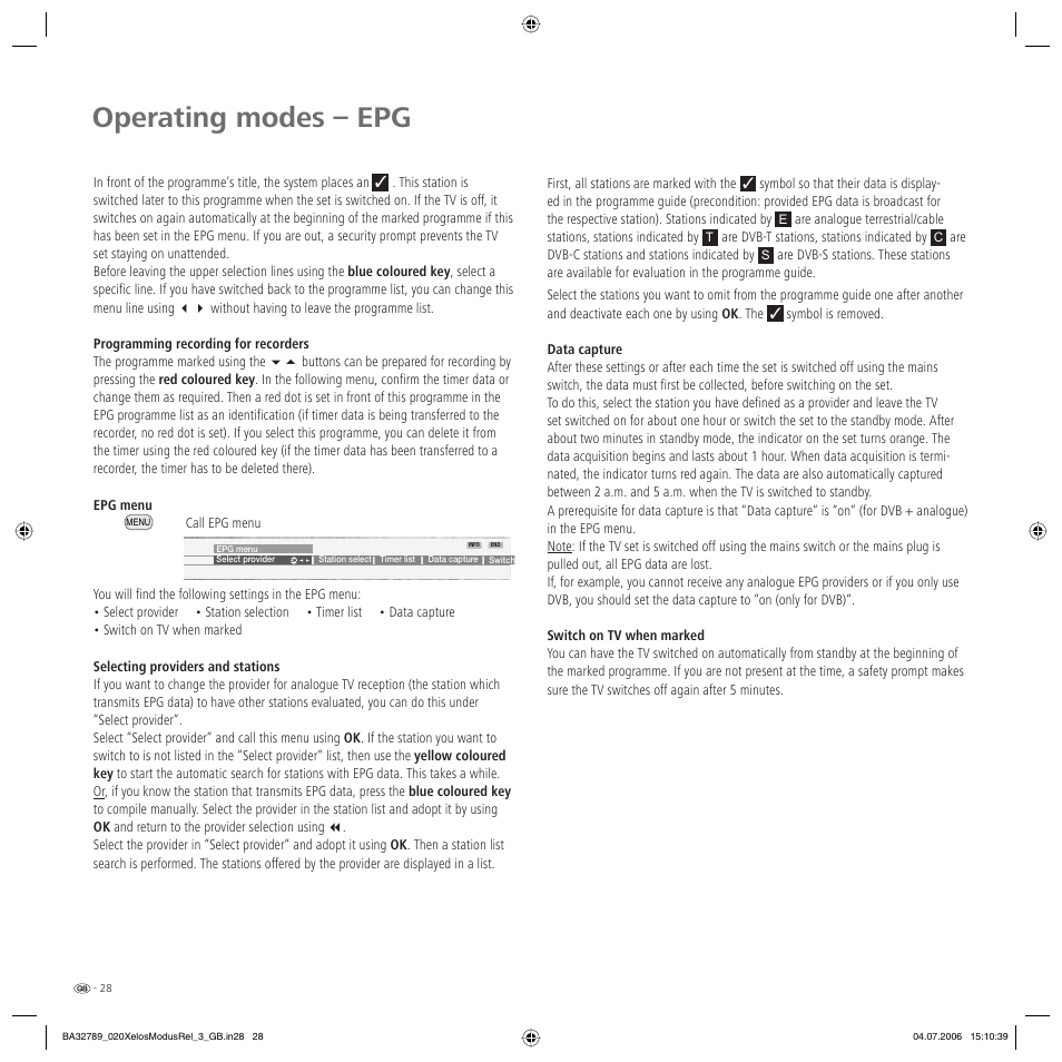 Operating modes – epg | Loewe L 37 User Manual | Page 28 / 46