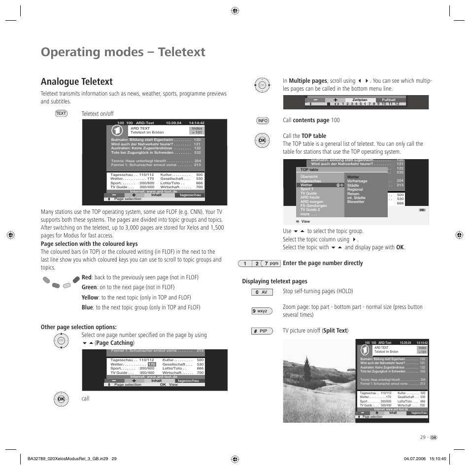 Operating modes – teletext, Analogue teletext | Loewe L 37 User Manual | Page 29 / 46
