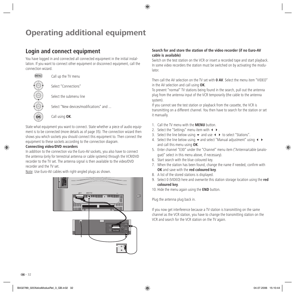 Operating additional equipment, Login and connect equipment | Loewe L 37 User Manual | Page 32 / 46