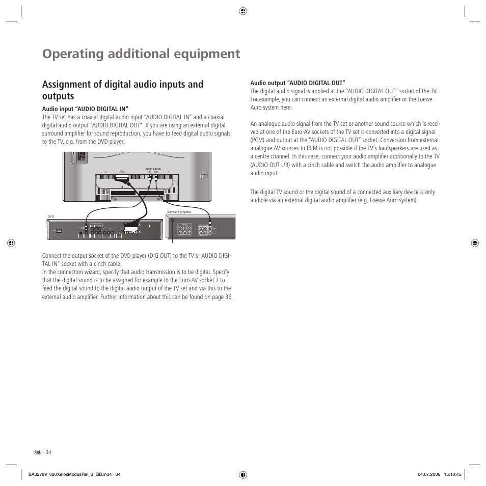 Operating additional equipment, Assignment of digital audio inputs and outputs | Loewe L 37 User Manual | Page 34 / 46