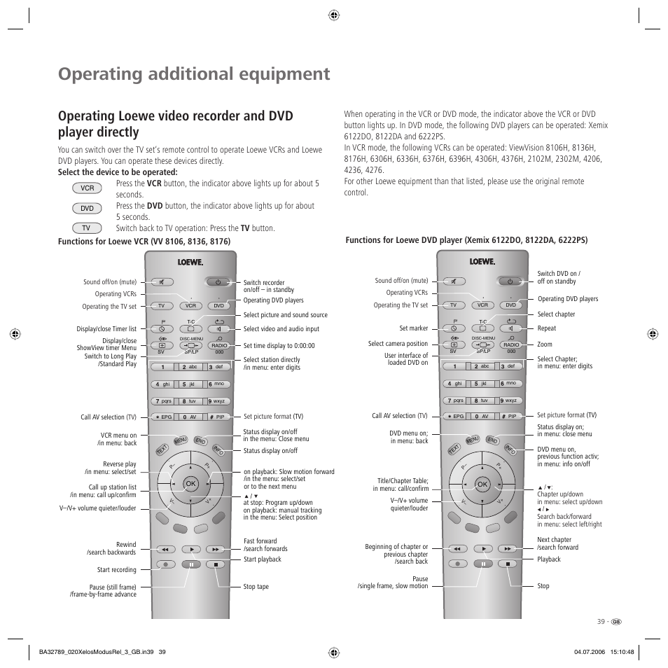 Operating additional equipment | Loewe L 37 User Manual | Page 39 / 46