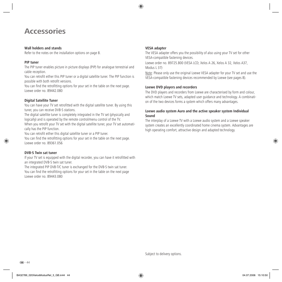 Accessories | Loewe L 37 User Manual | Page 44 / 46
