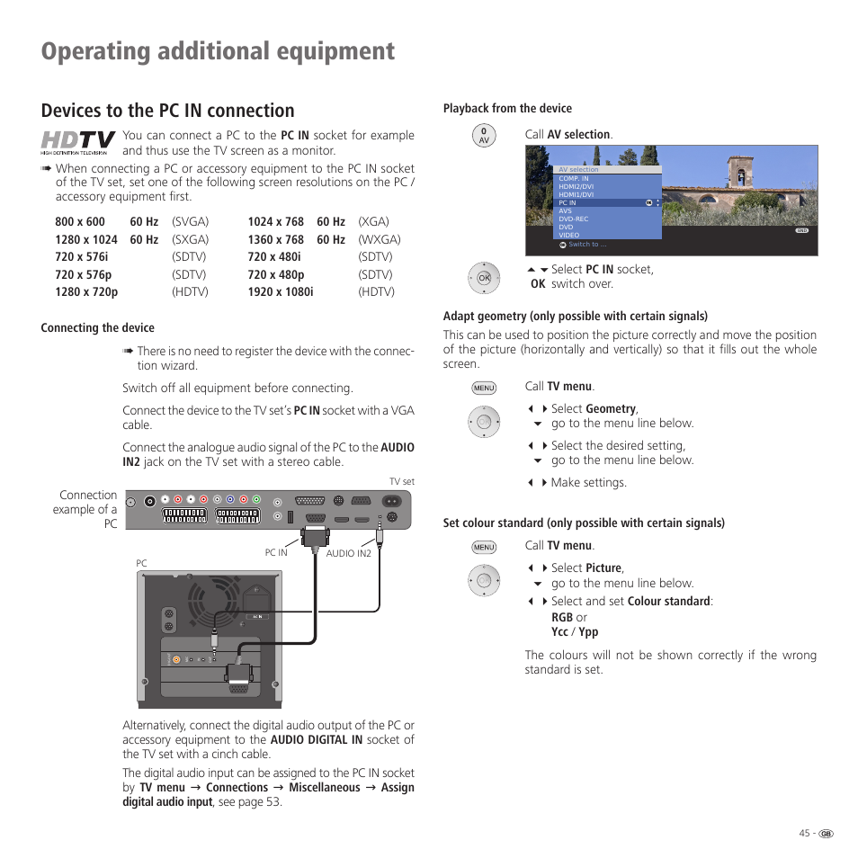 Operating additional equipment, Devices to the pc in connection | Loewe R 37 Full-HD+ 100 User Manual | Page 45 / 74