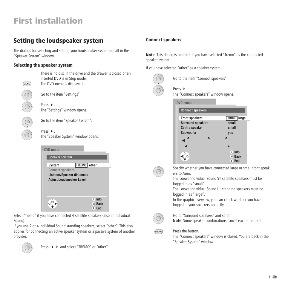 First installation, Setting the loudspeaker system | Loewe Auro 2216 PS User Manual | Page 13 / 44
