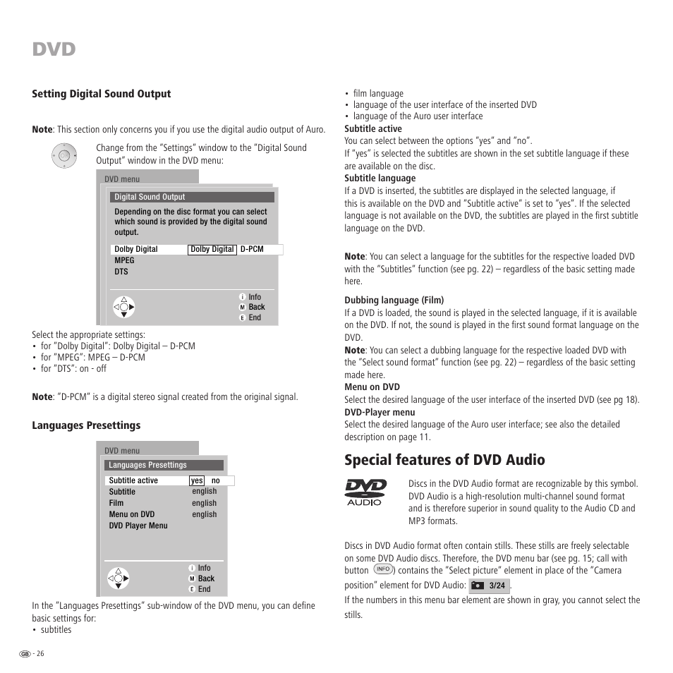 Special features of dvd audio | Loewe Auro 2216 PS User Manual | Page 26 / 44