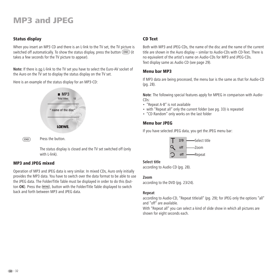 Mp3 and jpeg | Loewe Auro 2216 PS User Manual | Page 32 / 44