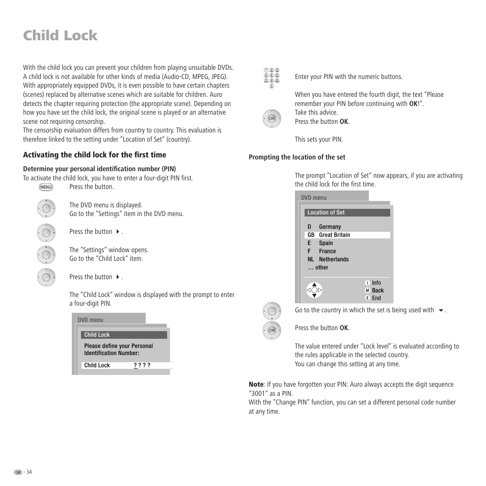 Child lock | Loewe Auro 2216 PS User Manual | Page 34 / 44