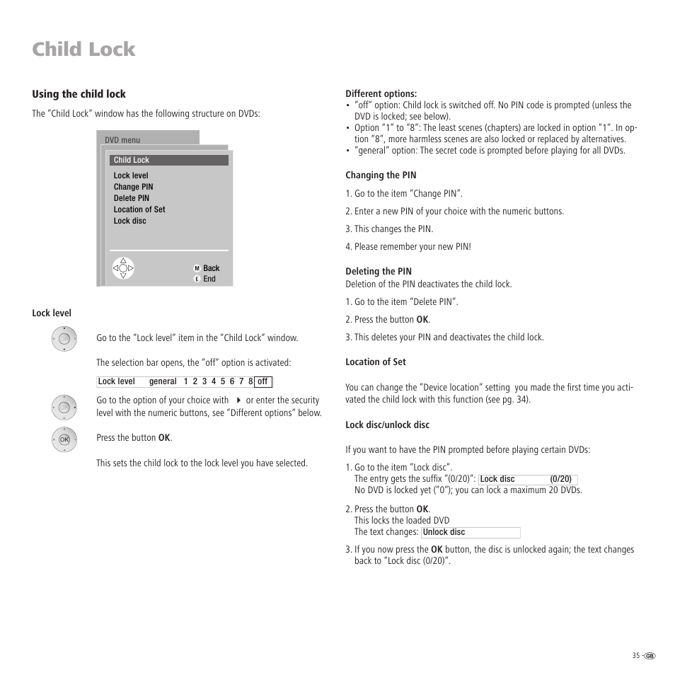 Child lock | Loewe Auro 2216 PS User Manual | Page 35 / 44