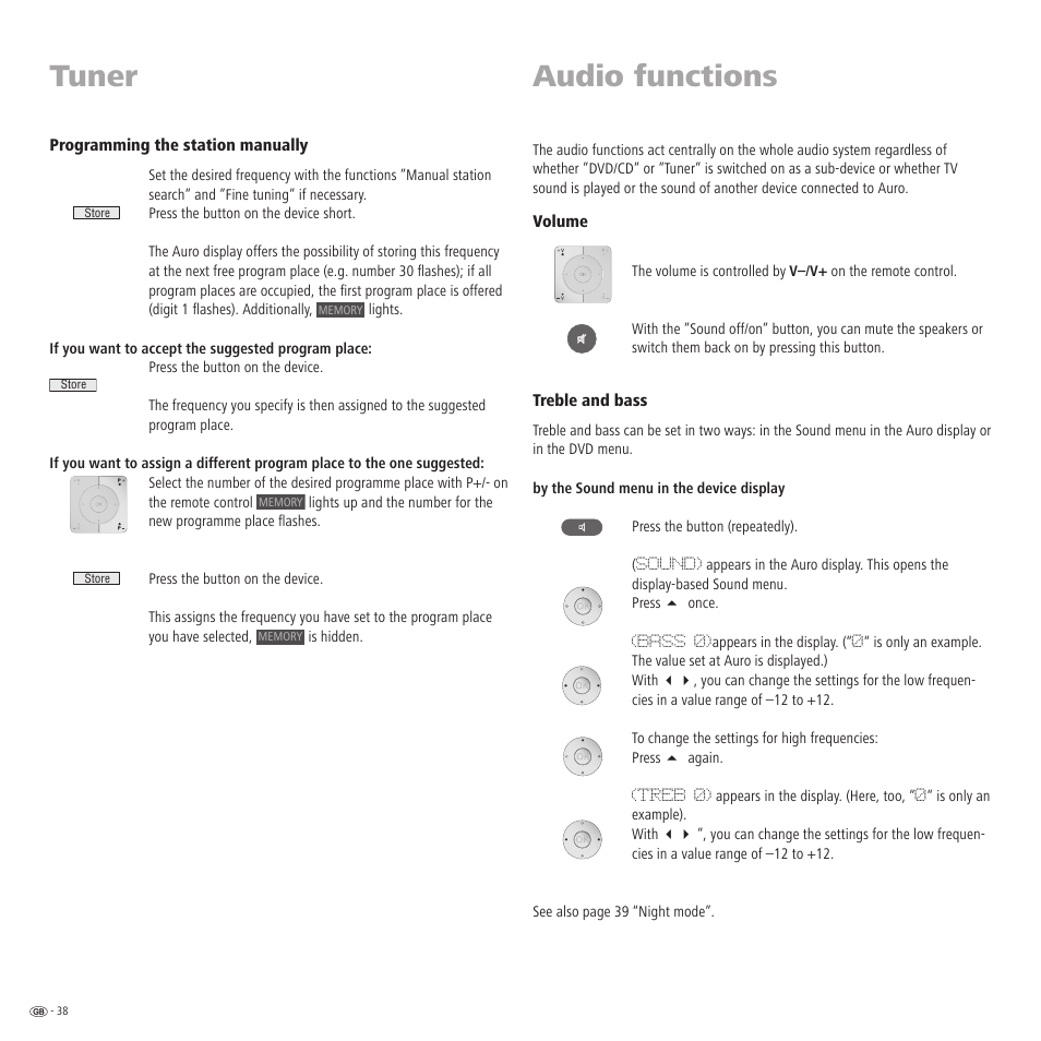 Tuner, Audio functions | Loewe Auro 2216 PS User Manual | Page 38 / 44