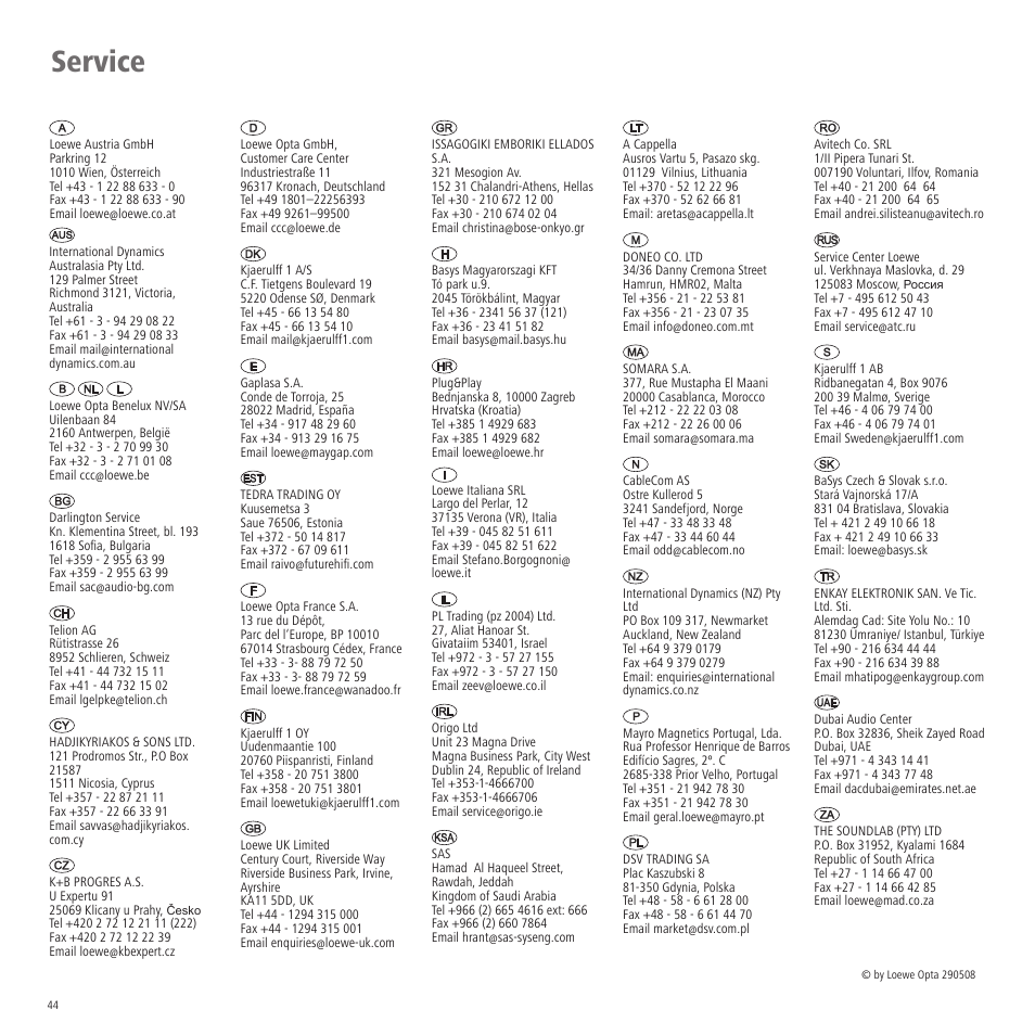 Service | Loewe Auro 2216 PS User Manual | Page 44 / 44