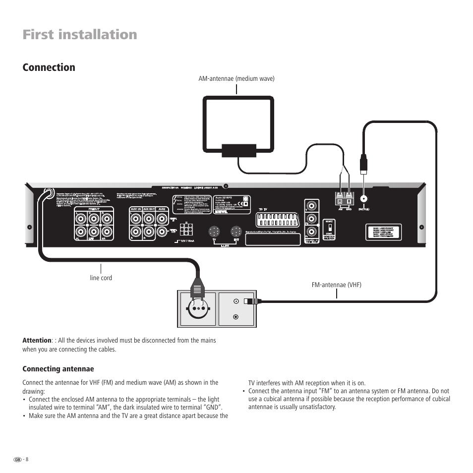 First installation, Connection | Loewe Auro 2216 PS User Manual | Page 8 / 44