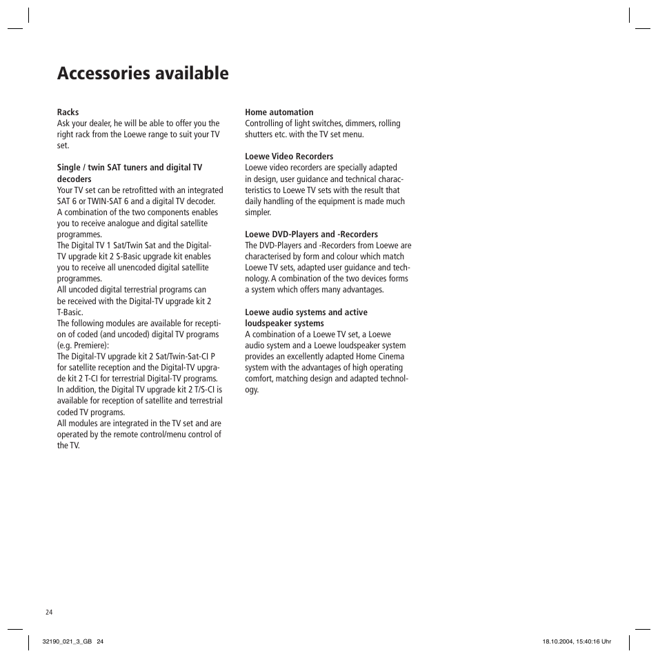 Accessories available | Loewe Aventos User Manual | Page 24 / 26