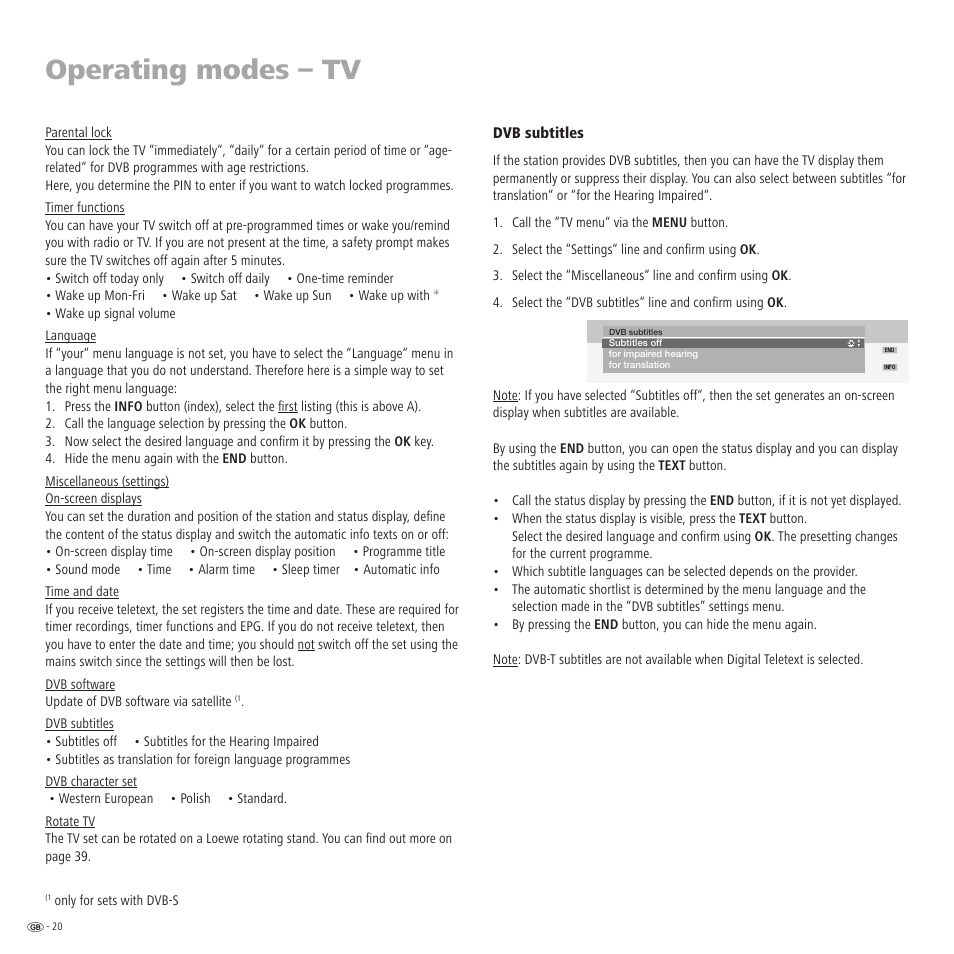 Operating modes – tv | Loewe TV 23332507.020 User Manual | Page 20 / 50