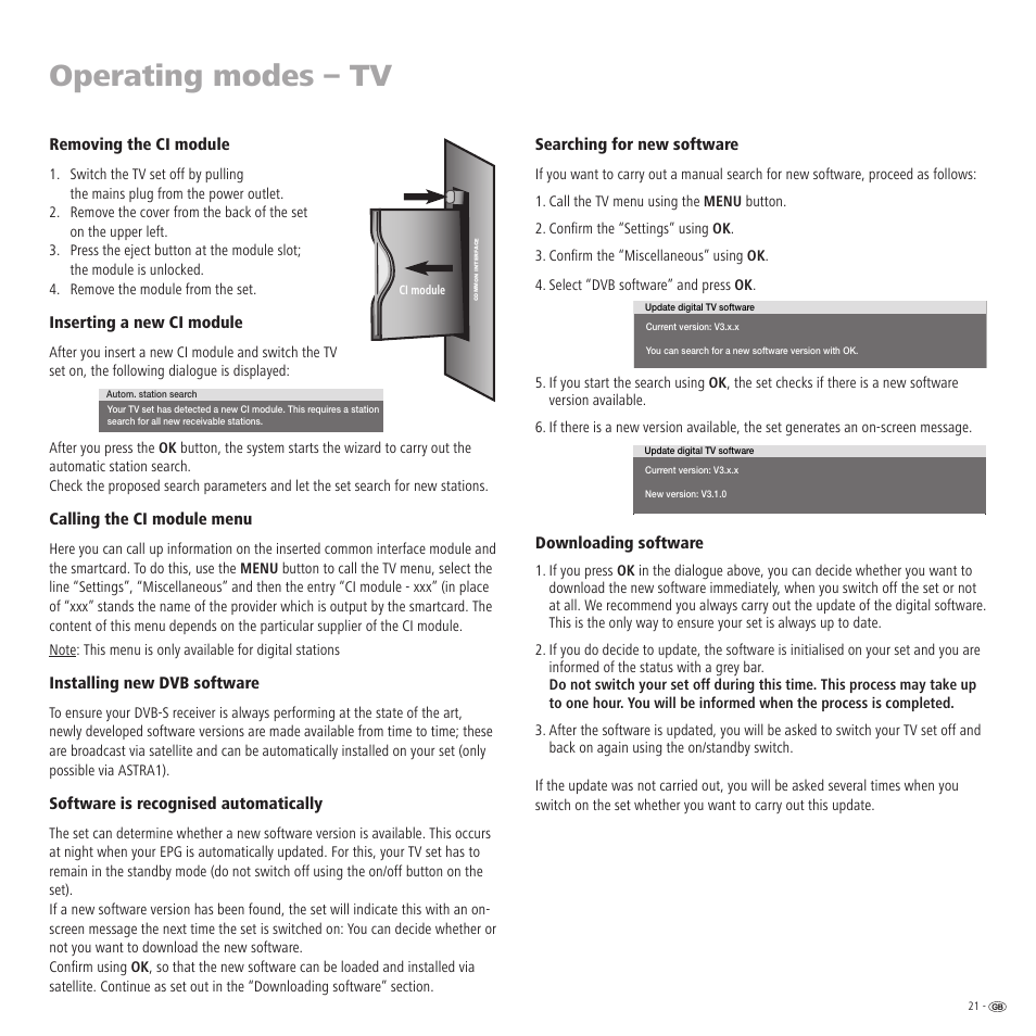 Operating modes – tv | Loewe TV 23332507.020 User Manual | Page 21 / 50