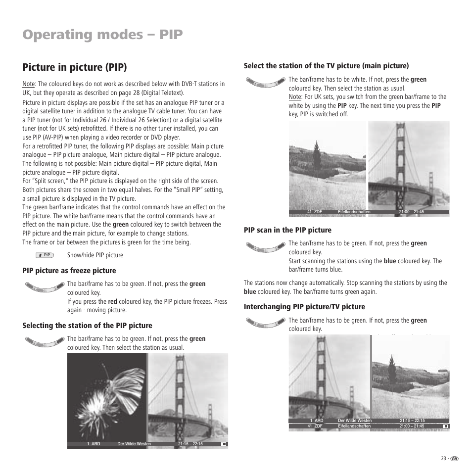 Operating modes – pip, Picture in picture (pip) | Loewe TV 23332507.020 User Manual | Page 23 / 50