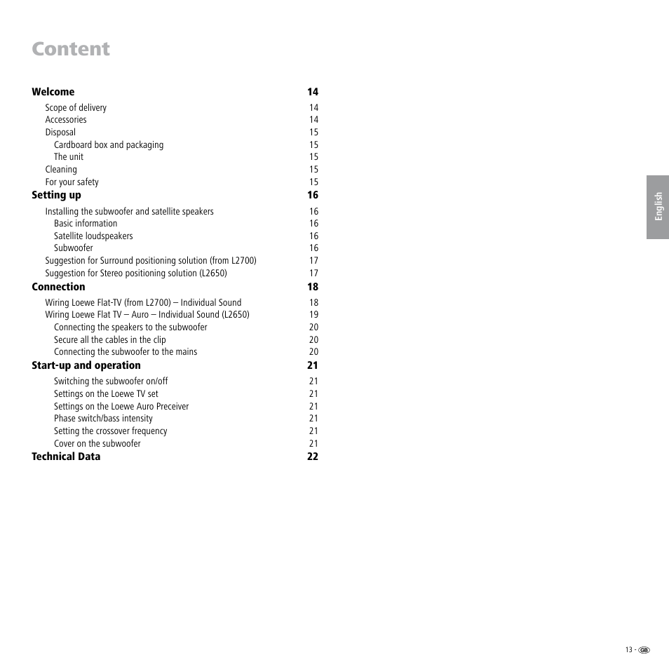Content | Loewe Individual Sound Speaker System User Manual | Page 13 / 64
