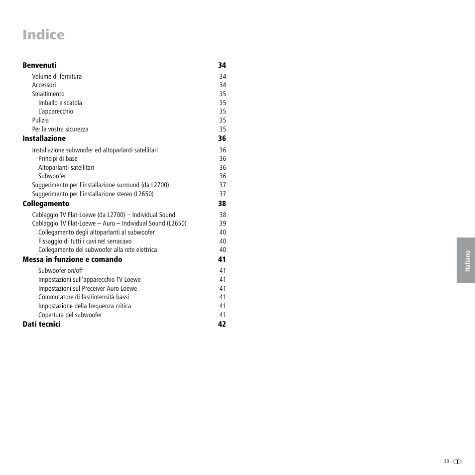 Indice | Loewe Individual Sound Speaker System User Manual | Page 33 / 64