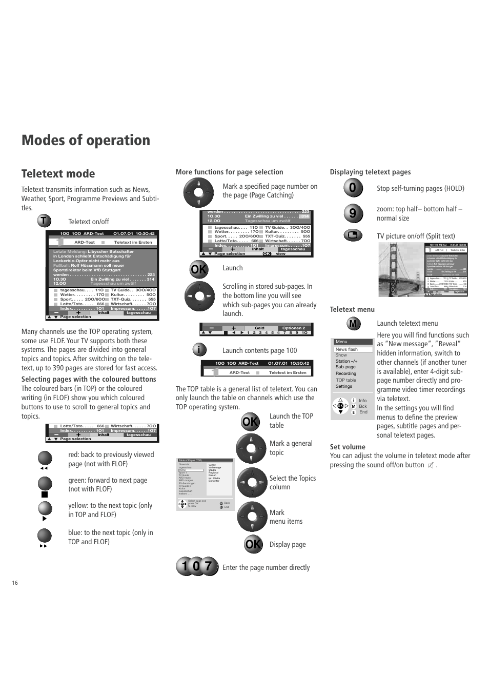 Modes of operation, Teletext mode | Loewe 3781 ZW User Manual | Page 16 / 26