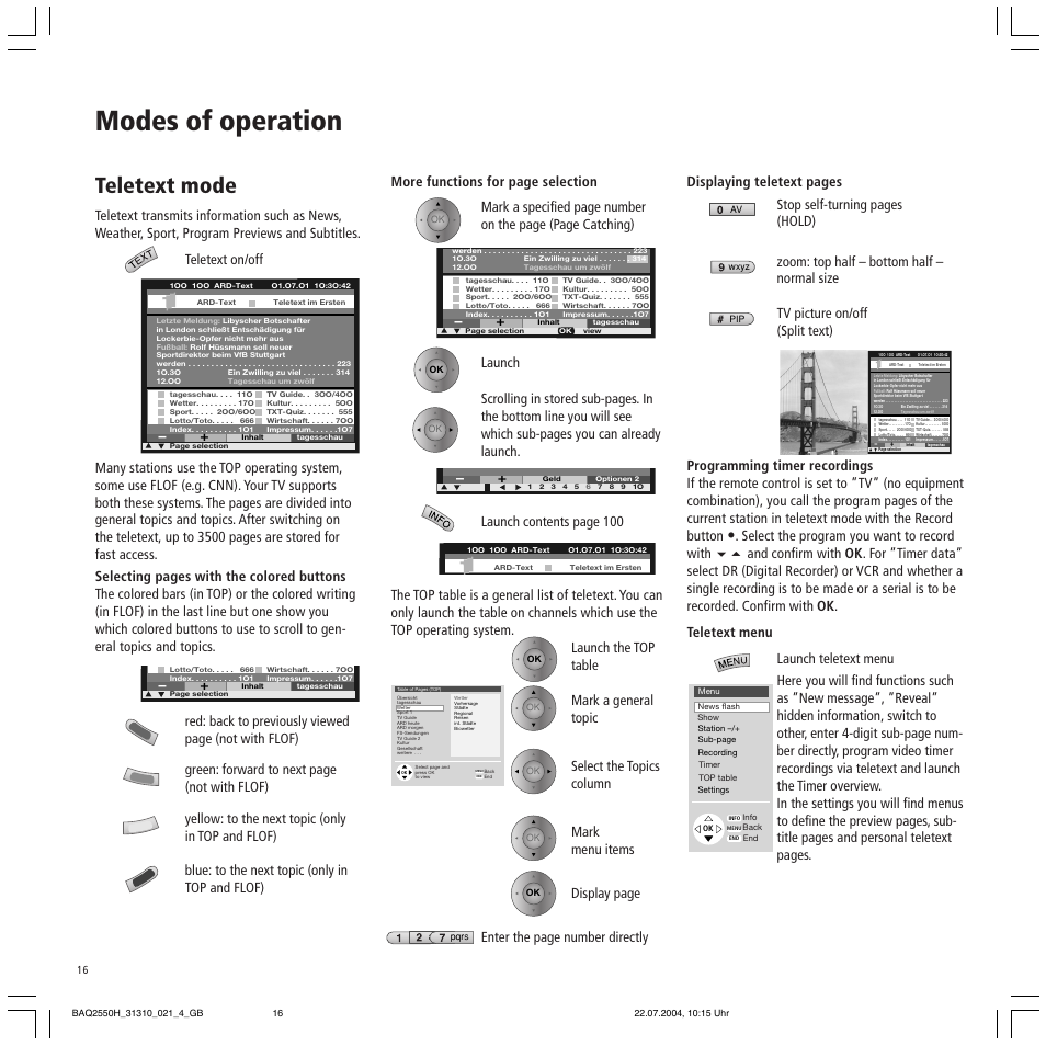 Modes of operation, Teletext mode | Loewe TV 32 HD/DR+ User Manual | Page 16 / 34