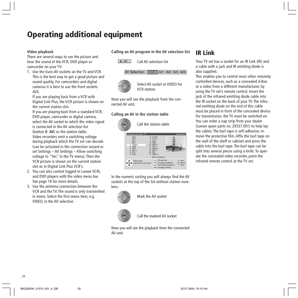 Operating additional equipment, Ir link | Loewe TV 32 HD/DR+ User Manual | Page 20 / 34