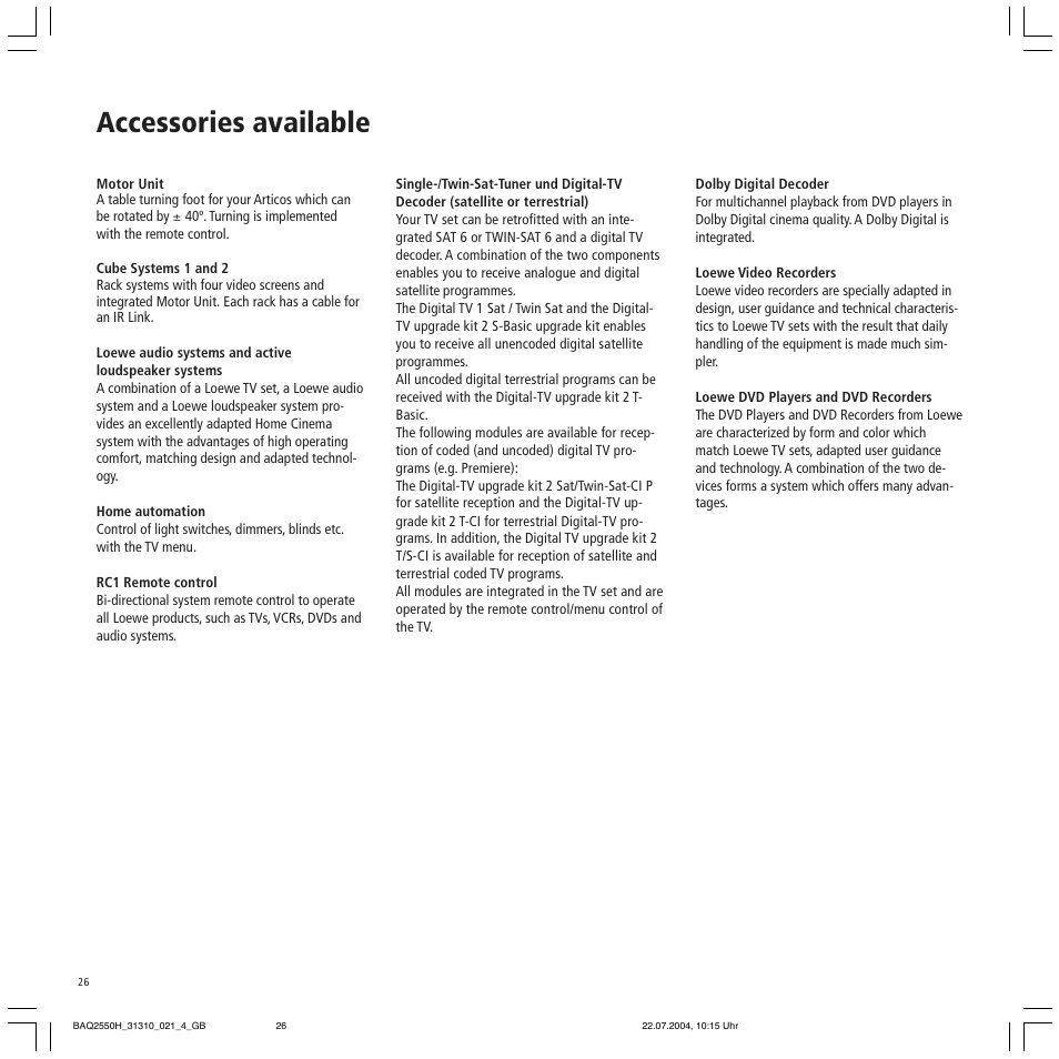 Accessories available | Loewe TV 32 HD/DR+ User Manual | Page 26 / 34