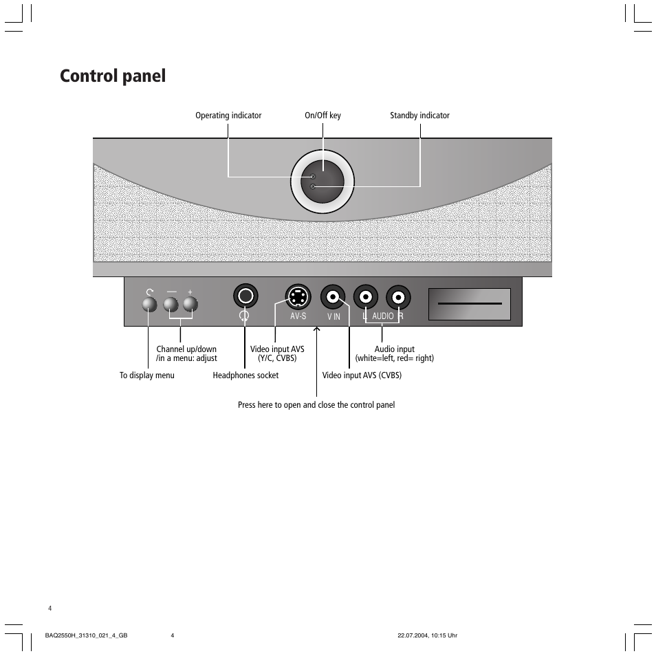 Control panel | Loewe TV 32 HD/DR+ User Manual | Page 4 / 34
