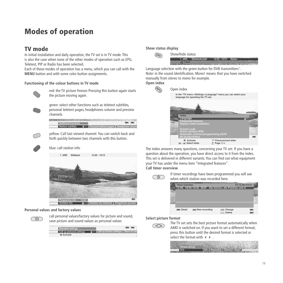 Modes of operation, Tv mode | Loewe A 26 User Manual | Page 13 / 34
