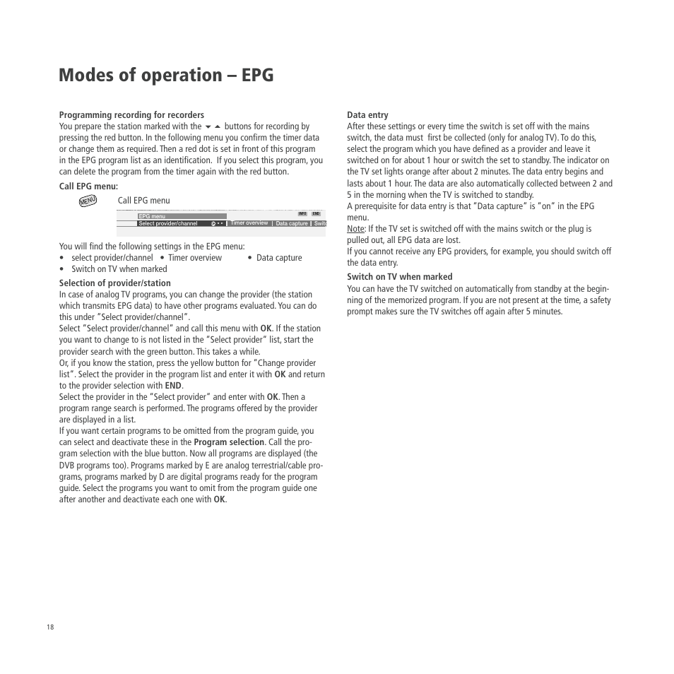 Modes of operation – epg | Loewe A 26 User Manual | Page 18 / 34