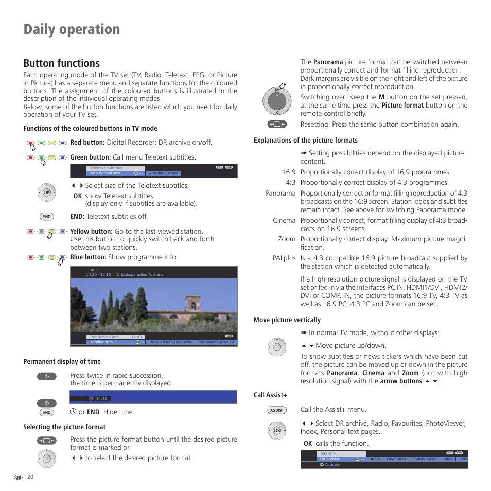 Daily operation, Button functions | Loewe 46 User Manual | Page 20 / 60