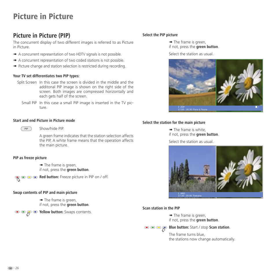 Picture in picture, Picture in picture (pip) | Loewe 46 User Manual | Page 26 / 60