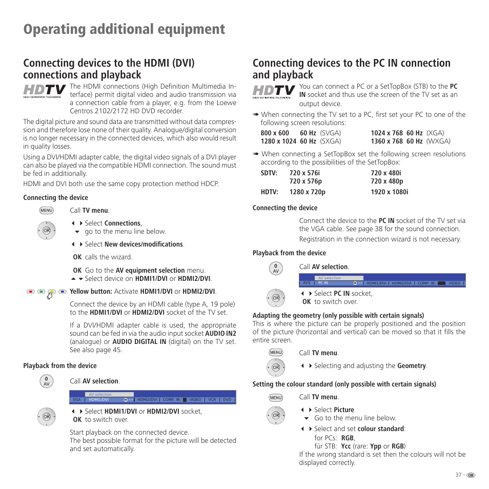 Operating additional equipment | Loewe 46 User Manual | Page 37 / 60